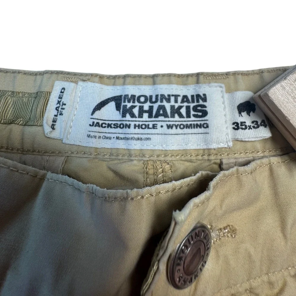 Mountain Khakis Relaxed Fit Pants Mens 35x34 Khaki Nylon Cotton Outdoor Hiking